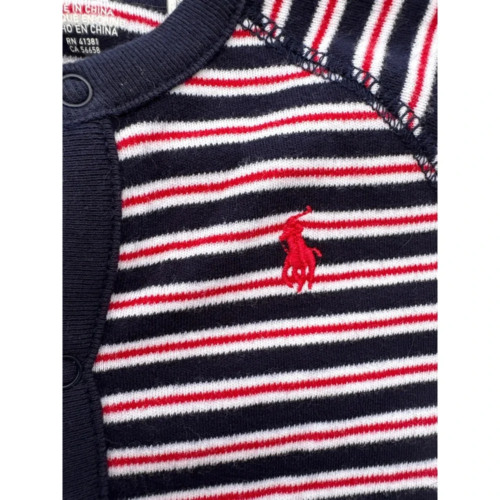 Polo Ralph Lauren Baby 6M Striped Footed Coverall Navy Red White Pony Logo 6 Mon